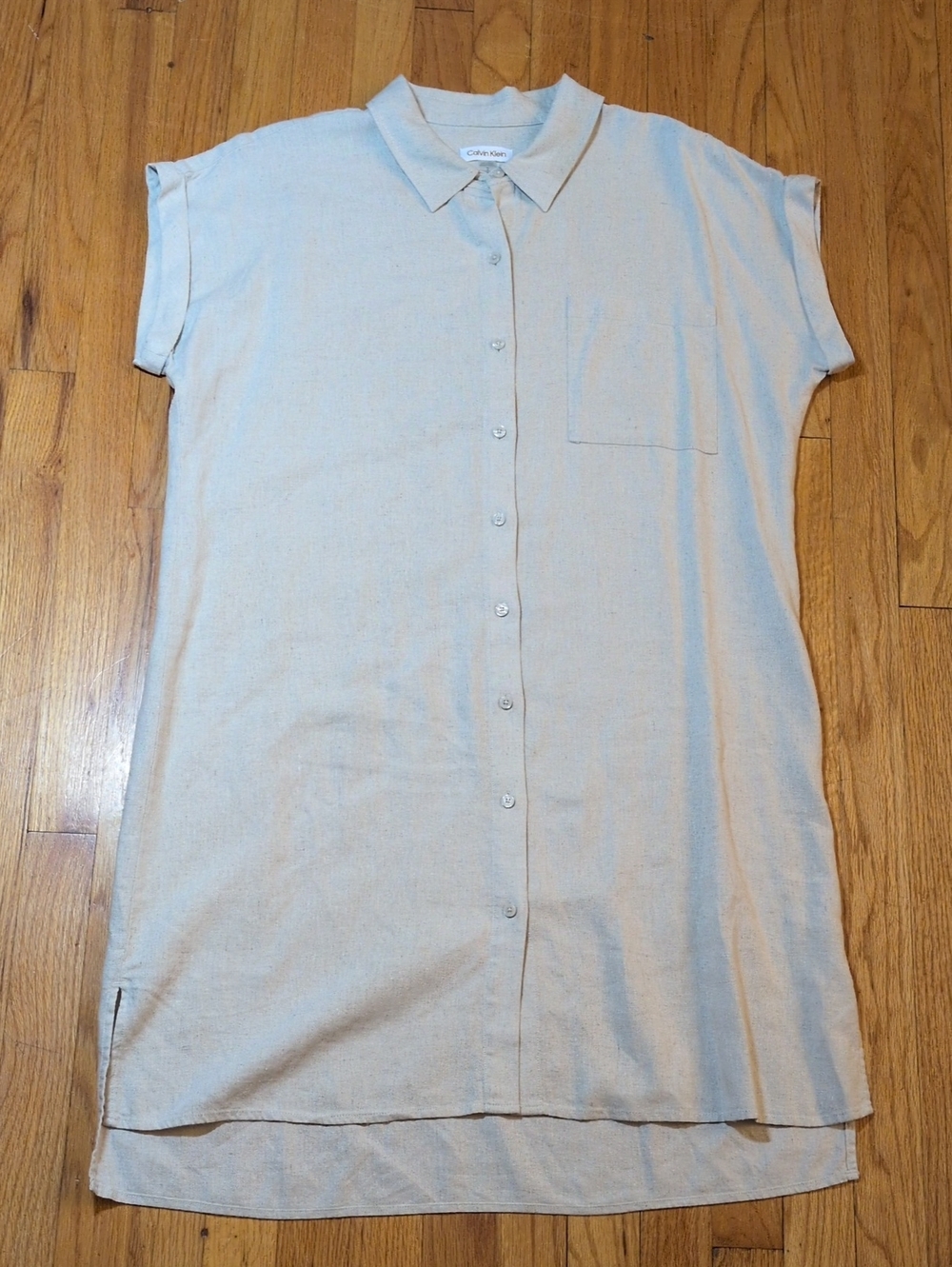 Calvin Klein Light Beige Button-Front Shirt Dress linen viscose dress 12